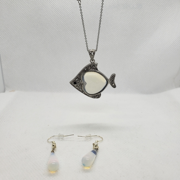 Opalite Fish Necklace & Earring Set - Picture 2 of 4